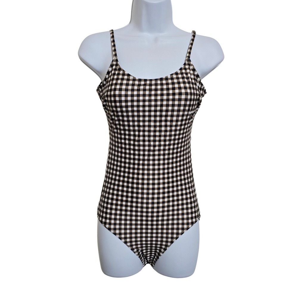 Brown‎ Plaid Checkered One Piece Swimsuit Beach Resort Vacation Janela Bay XS